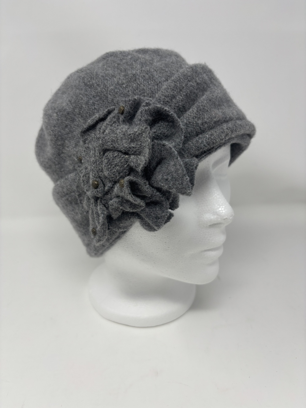 Adora Grey 100% Wool Floral Cloche Hat One Size